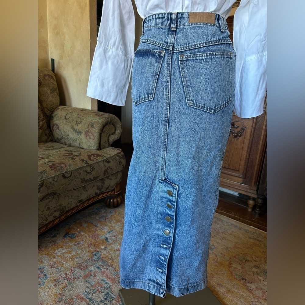 Vintage 80s Whipp Denim Midi Skirt 3 - Picture 4 of 14